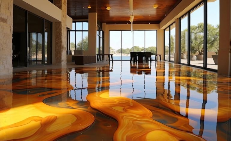 A wide room with a glass floor, illustrating the epoxy flooring service offered in Sacramento, CA.